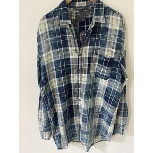 Zara Blue and White Plaid Casual Button-Down Shirt